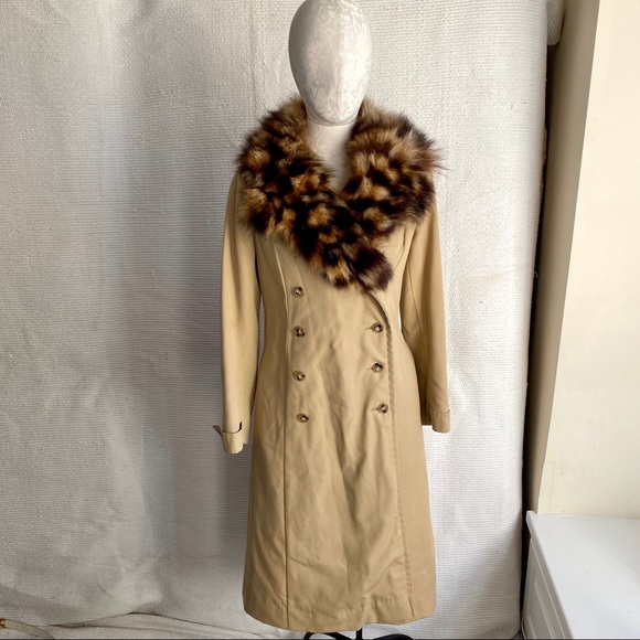 Vintage 70s S Real Fur Trench Pea Coat Warm Liner - Picture 4 of 8